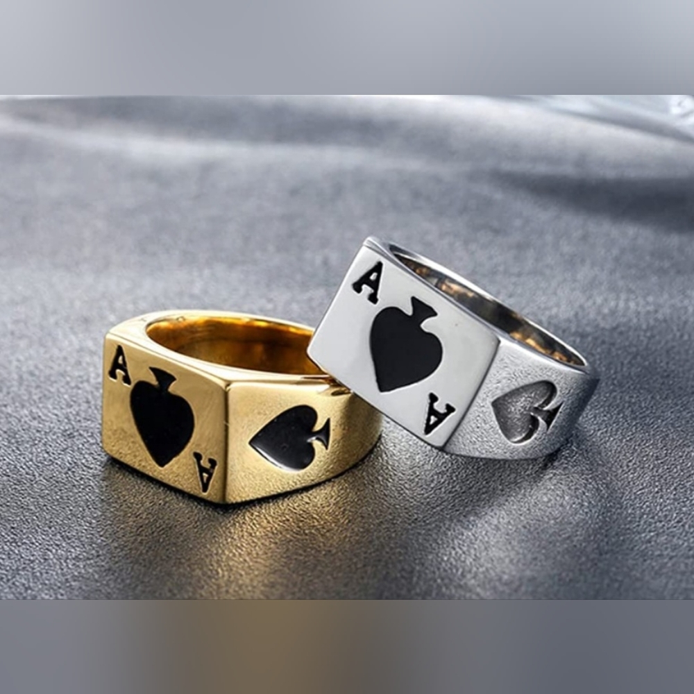 Stainless steel ace of spades poker ring gold or silver size 5 thru 13